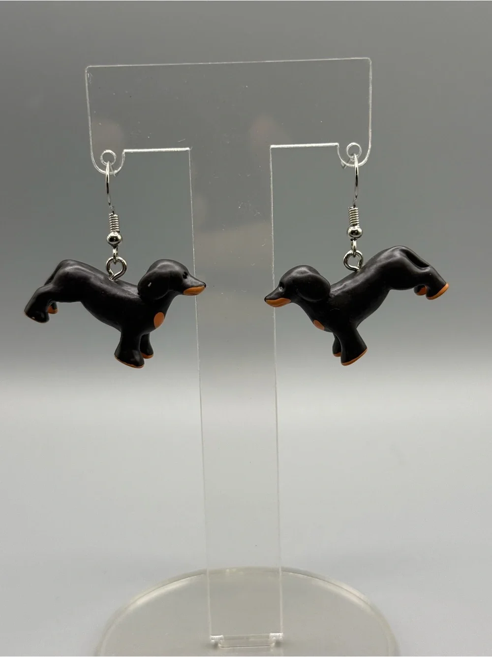Black Dachshund Dog Charm Earrings - Handmade #E0442C